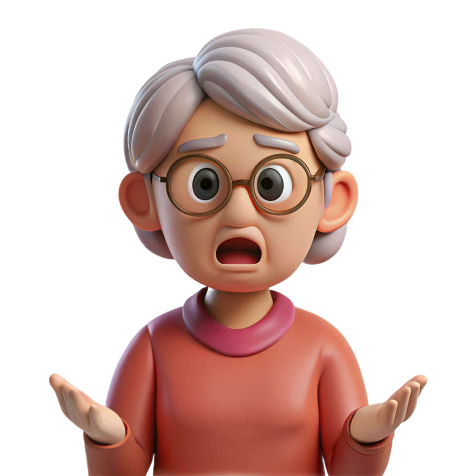gorgeous coveted Confused elderly woman with glasses, NO BACKGROUND with Transparent Background. png