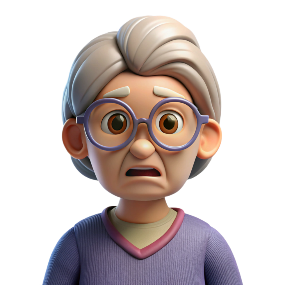hypnotic standout Confused elderly woman with glasses, NO BACKGROUND with Transparent Background. png