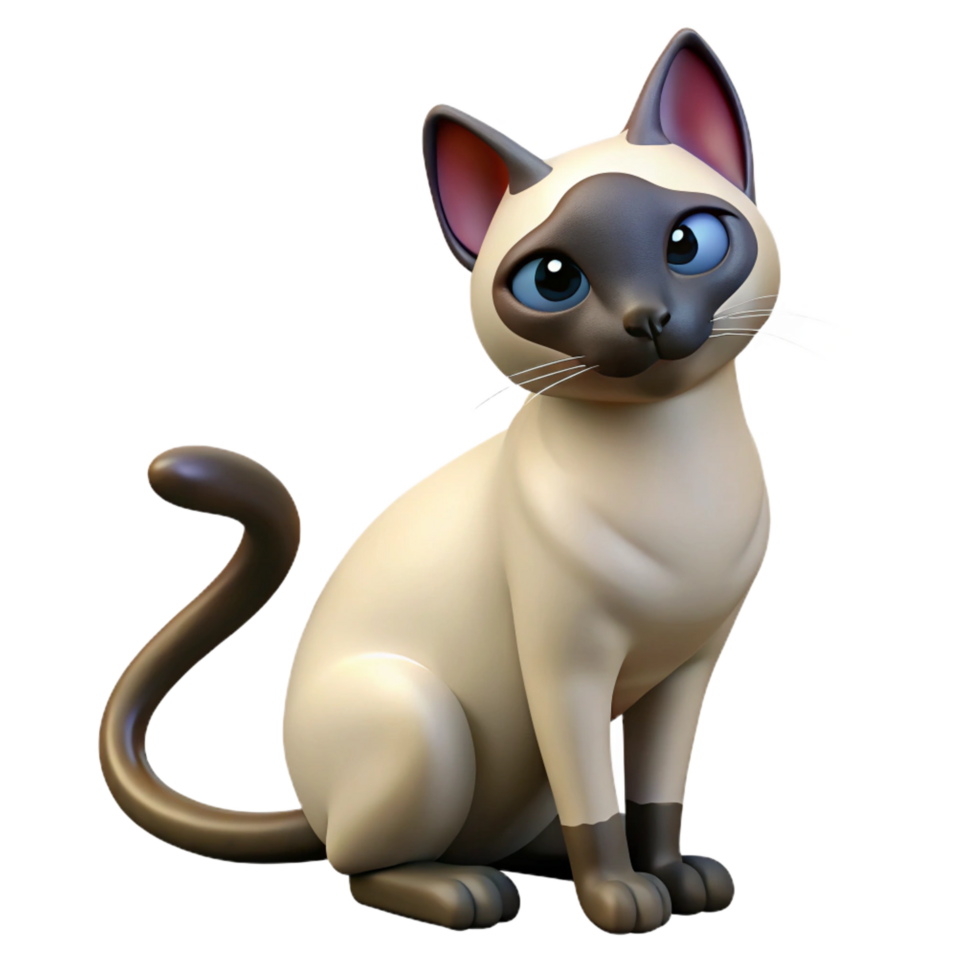 pristine dreamy surreal Siamese cat grooming itself, NO BACKGROUND with Transparent Background. impeccable png