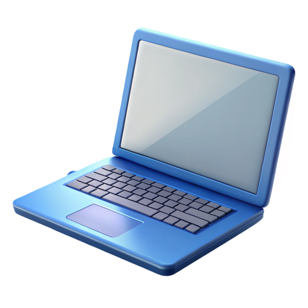 splendid melancholic art deco Laptop computer with open screen, NO BACKGROUND with Transparent Background. crisp png