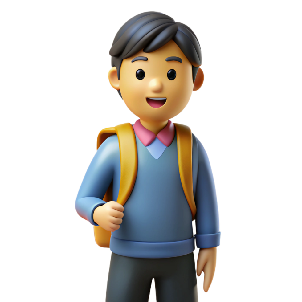 memorable coastal Student with backpack, NO BACKGROUND with Transparent Background. flawless png