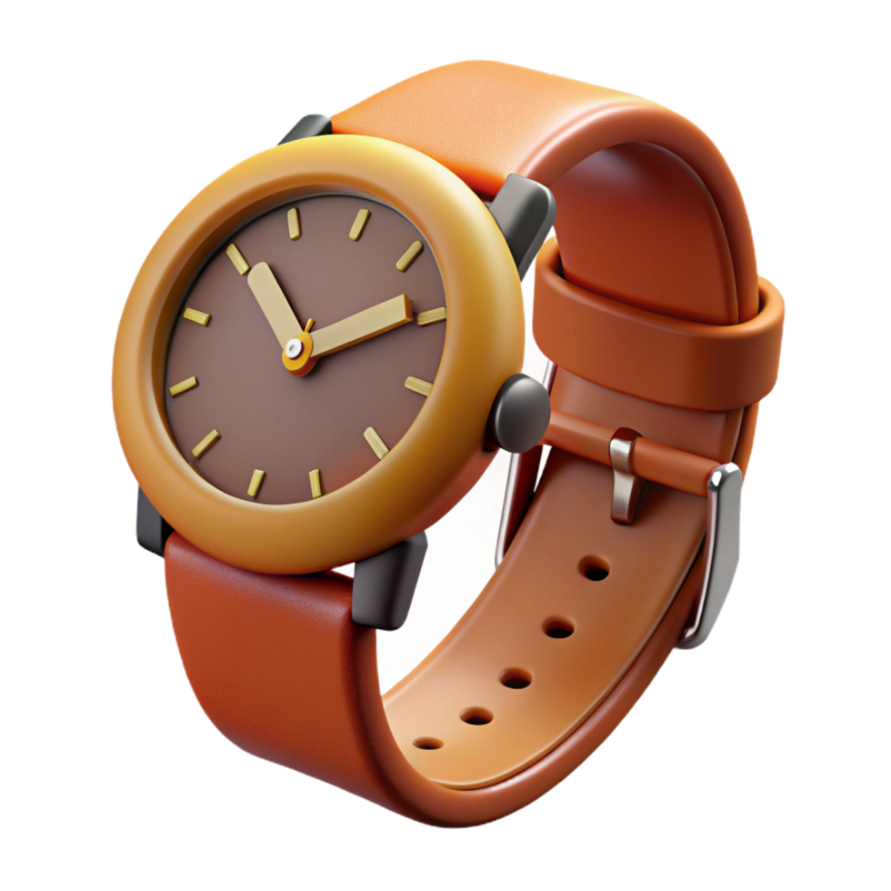 notable nordic Wristwatch with leather band, NO BACKGROUND with Transparent Background. 8K png