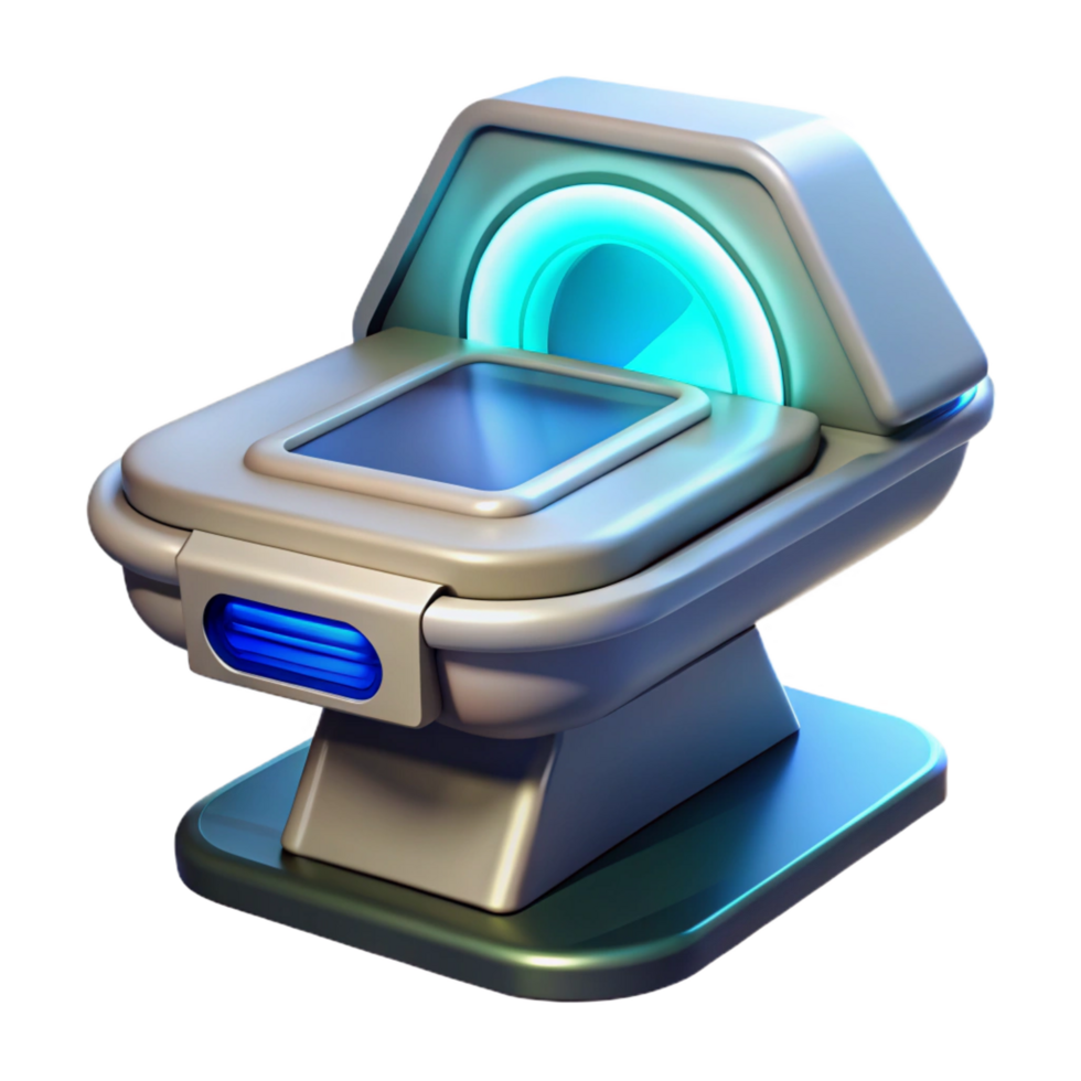 unforgettable renaissance High-tech medical scanner with glowing interface, NO BACKGROUND with Transparent Background. exclusive png