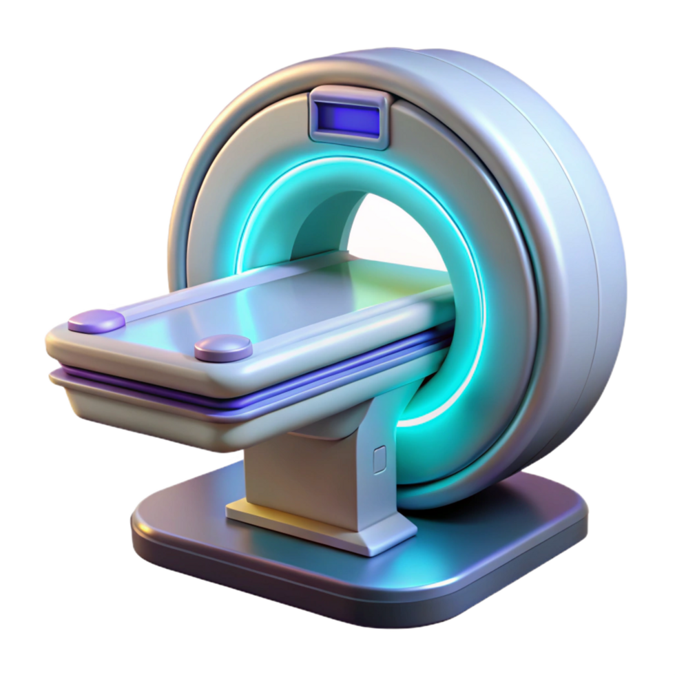 mysterious splendid High-tech medical scanner with glowing interface, NO BACKGROUND with Transparent Background. 4K png