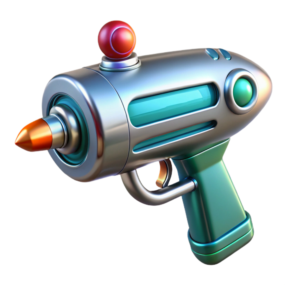 unparalleled minimalist Retro-futuristic ray gun with chrome finish, NO BACKGROUND with Transparent Background. impeccable png