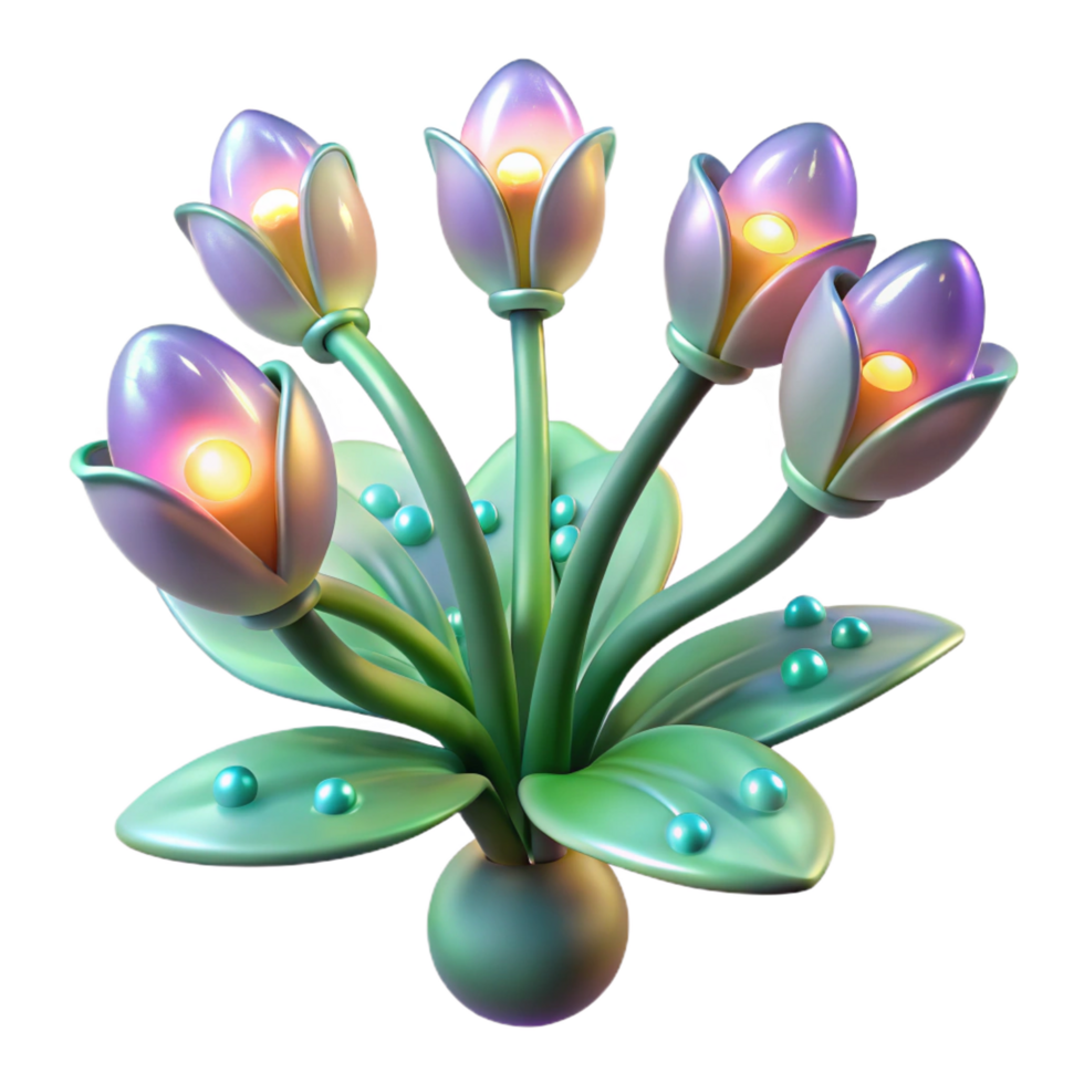 playful extraordinary Bioengineered alien plant with luminous petals, NO BACKGROUND with Transparent Background. studio quality png