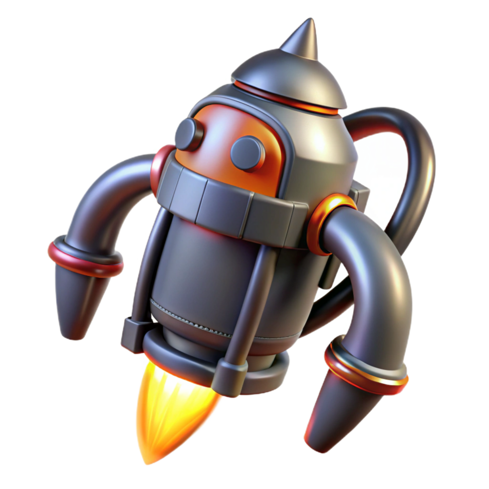 mesmerizing peaceful minimalist Futuristic jetpack with glowing exhaust nozzles, NO BACKGROUND with Transparent Background. fine detail png