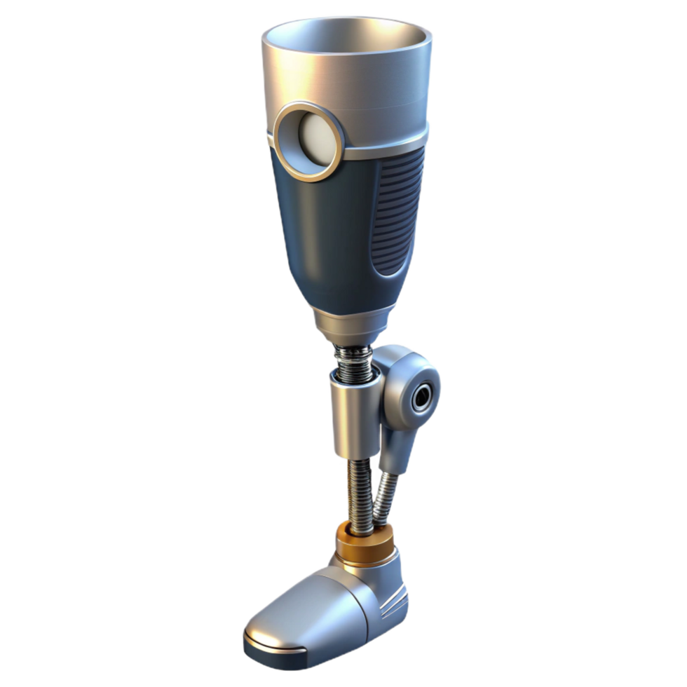 stunning nostalgic abstract Cybernetic prosthetic leg with hydraulic pistons, NO BACKGROUND with Transparent Background. 4K png