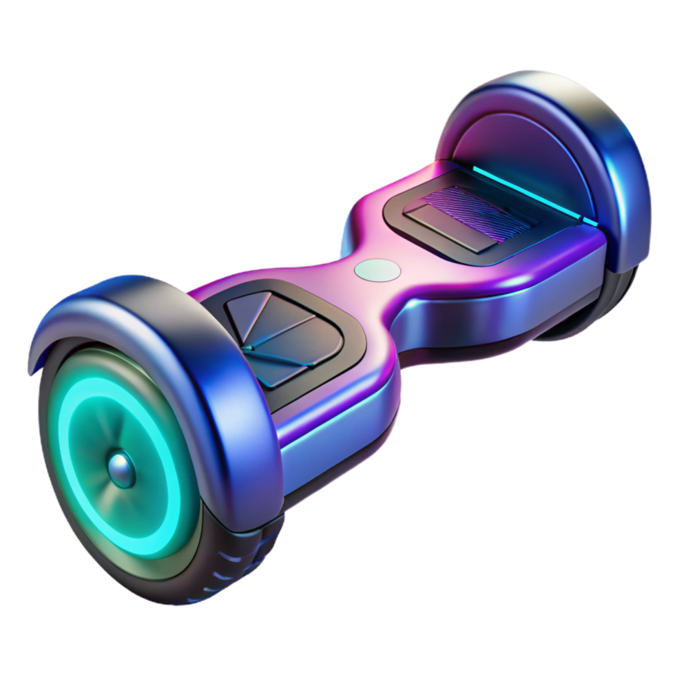 mesmerizing coveted Sleek hoverboard with glowing neon accents, NO BACKGROUND with Transparent Background. png