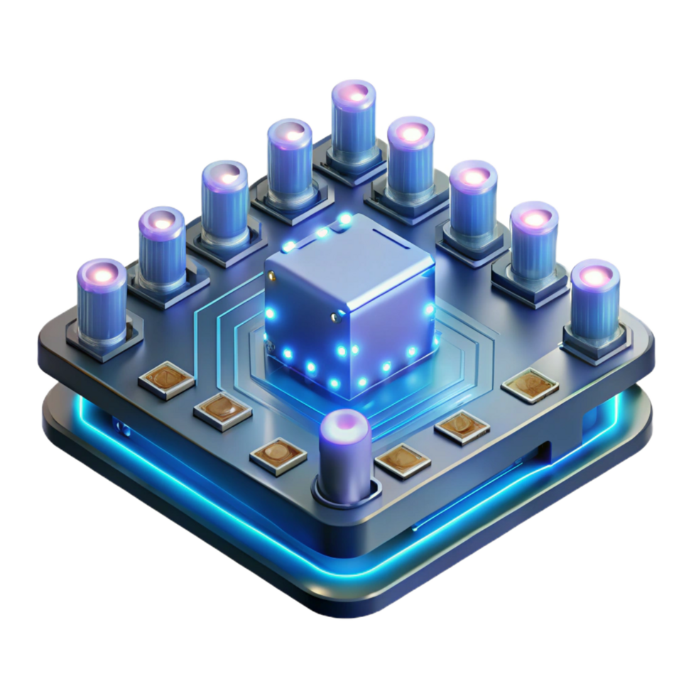 peaceful fascinating Complex circuit board with glowing LEDs, NO BACKGROUND with Transparent Background. original png