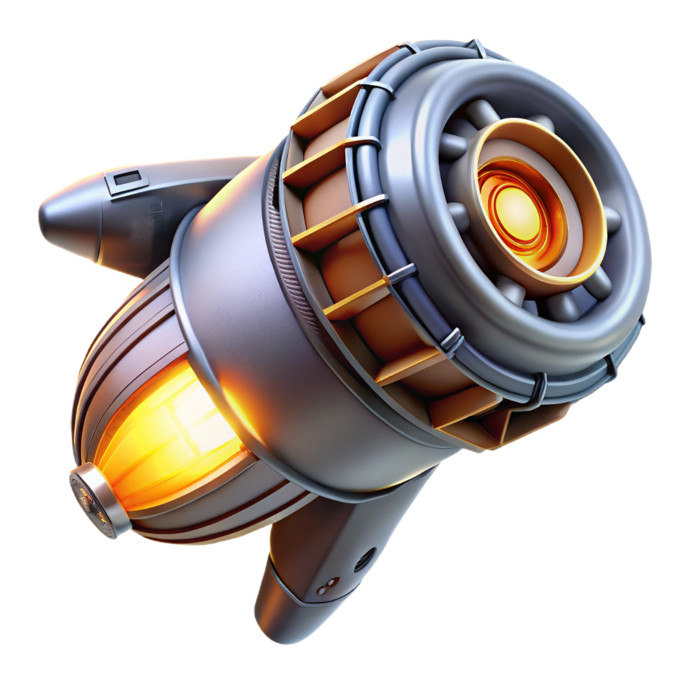 striking classic Highly detailed spaceship engine with glowing core, NO BACKGROUND with Transparent Background. 4K png