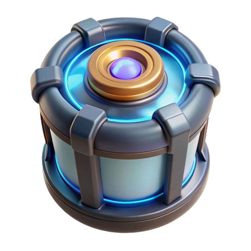 splendid peaceful coastal Advanced power cell with glowing energy core, NO BACKGROUND with Transparent Background. masterfully captured png