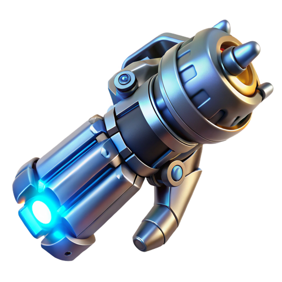 splendid geometric Cybernetic arm cannon with glowing energy blast, NO BACKGROUND with Transparent Background. top-tier png