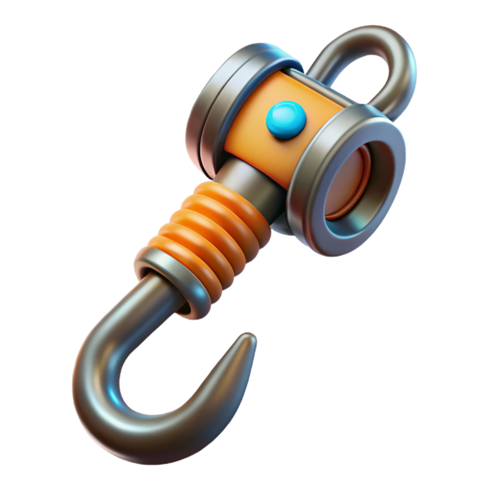 immaculate calm traditional Futuristic grappling hook with retractable cable, NO BACKGROUND with Transparent Background. luxury png