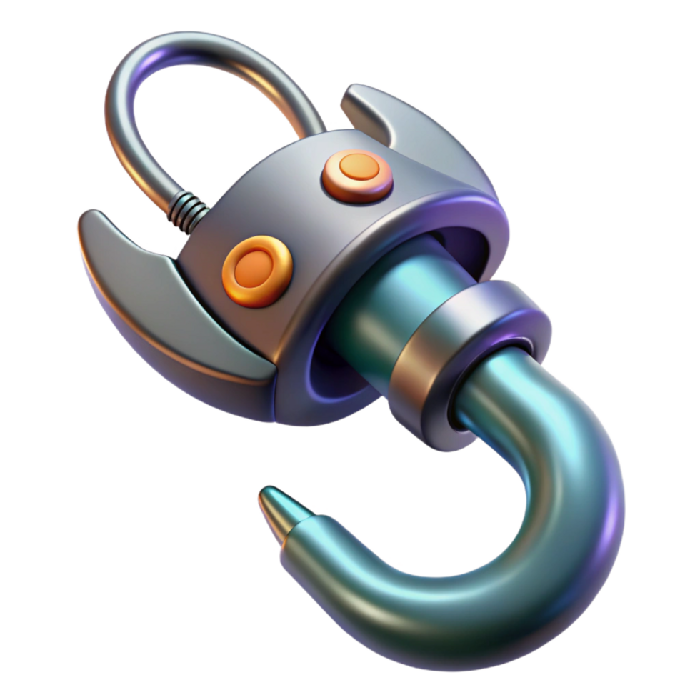 romantic dazzling Futuristic grappling hook with retractable cable, NO BACKGROUND with Transparent Background. high quality png