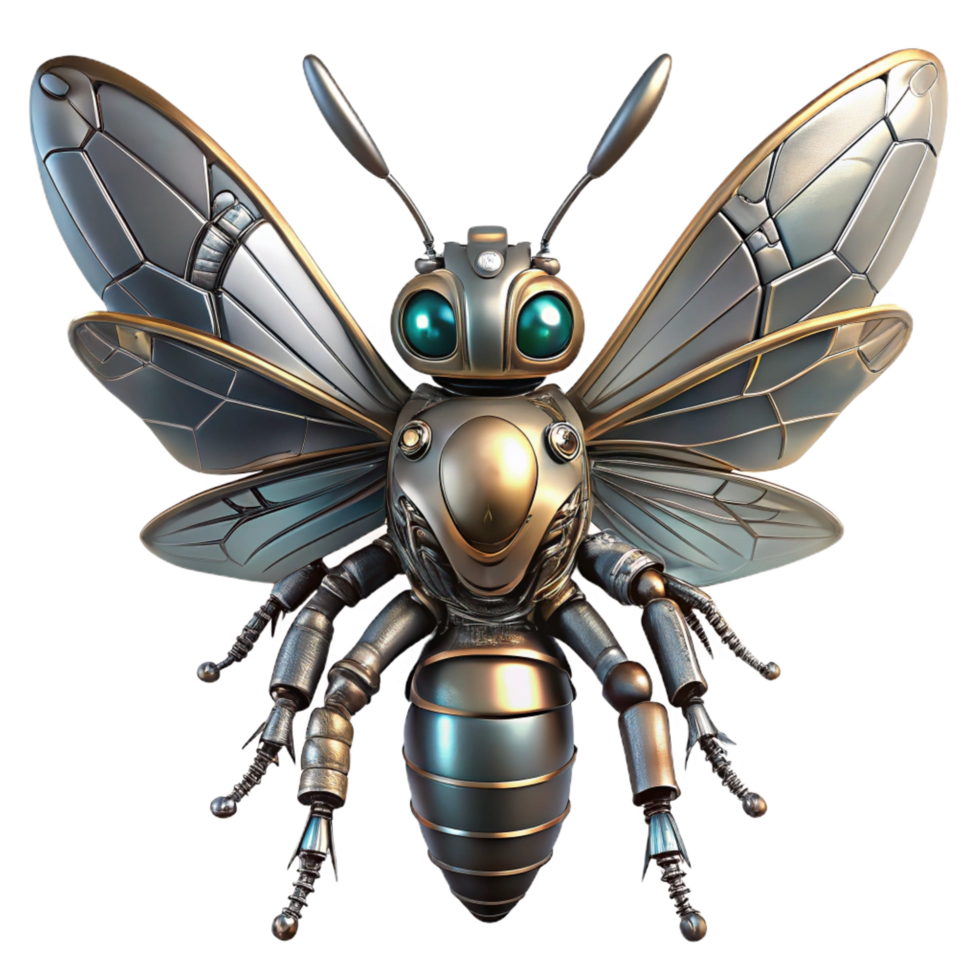 vibrant nordic Detailed robotic insect with metallic wings, NO BACKGROUND with Transparent Background. precision png