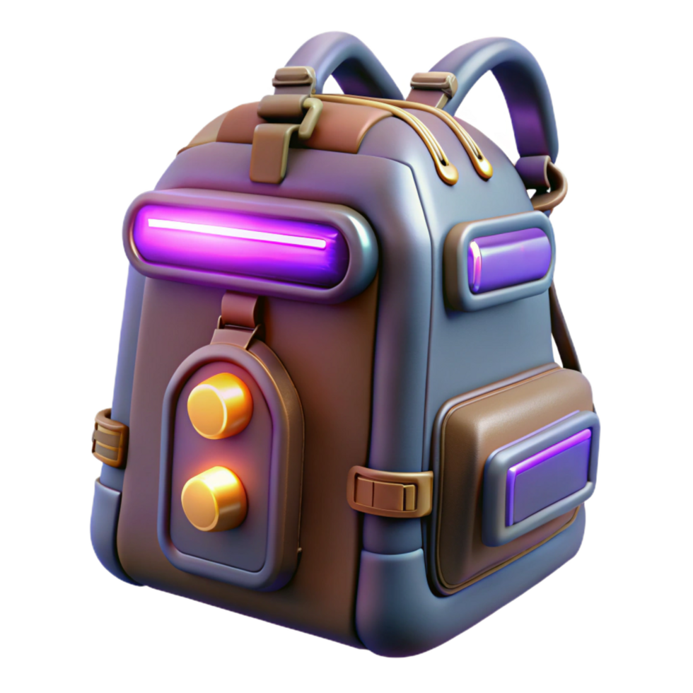 vibrant renaissance Futuristic backpack with glowing energy cells, NO BACKGROUND with Transparent Background. fine detail png
