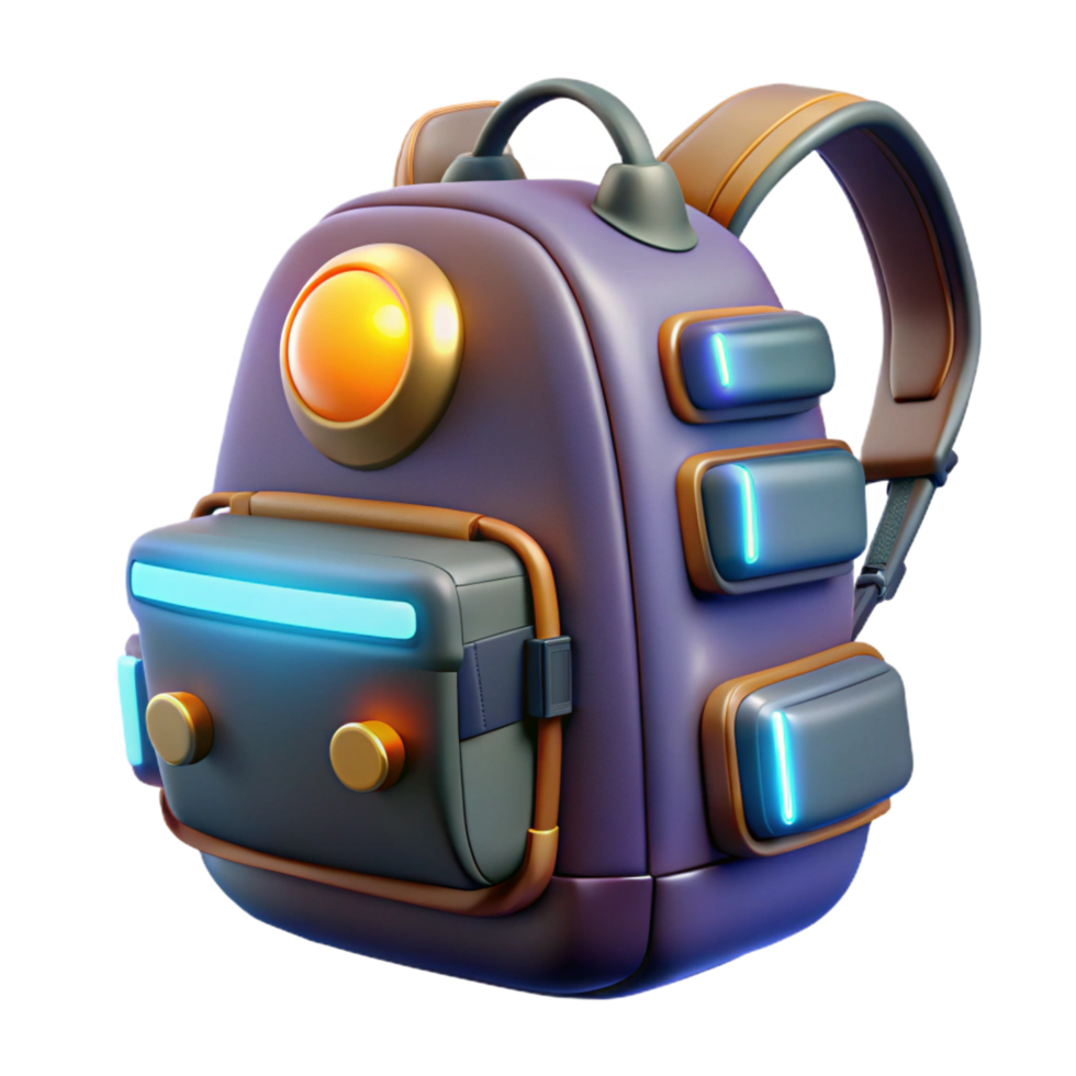 glorious exceptional Futuristic backpack with glowing energy cells, NO BACKGROUND with Transparent Background. png