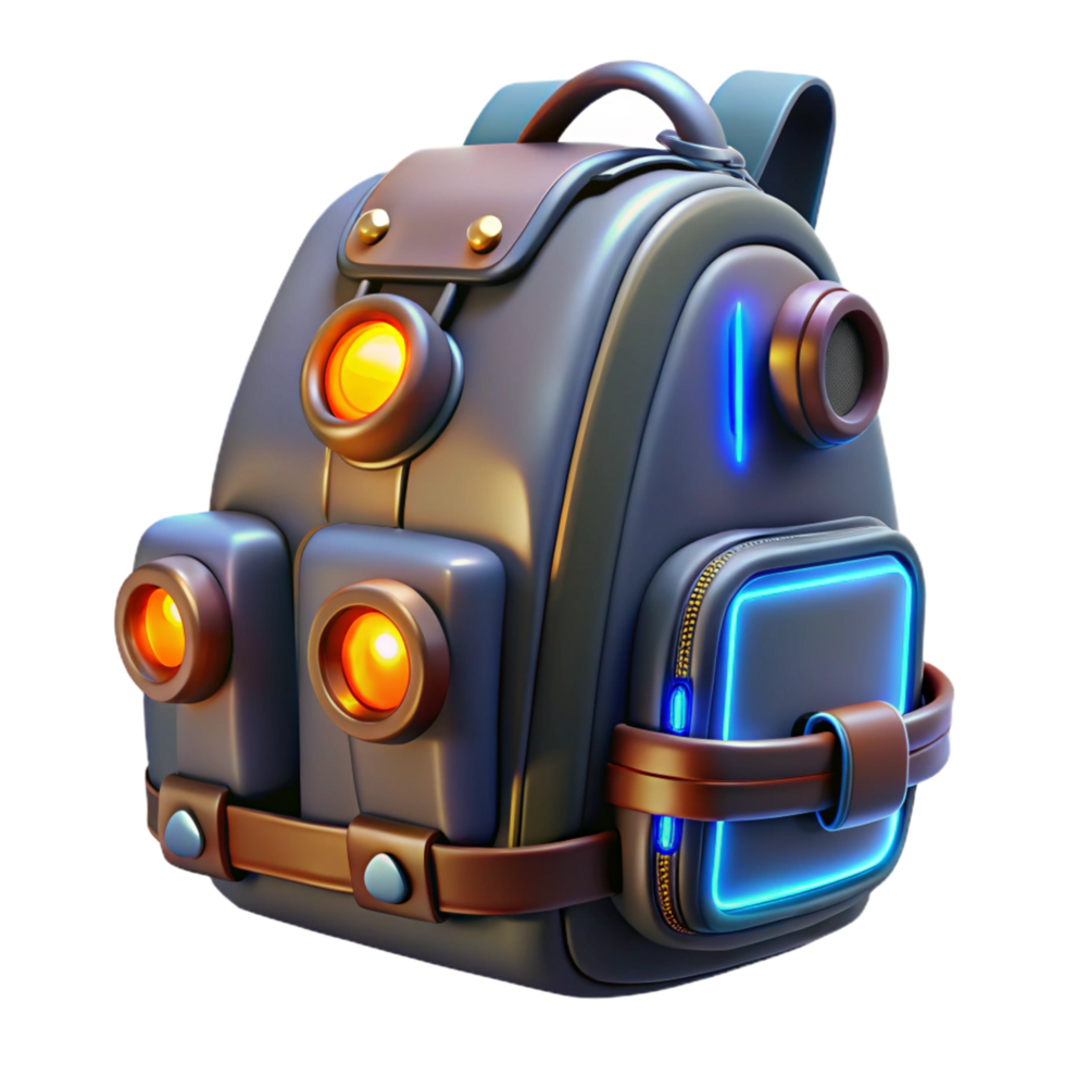 vibrant playful impressionist Futuristic backpack with glowing energy cells, NO BACKGROUND with Transparent Background. elite png