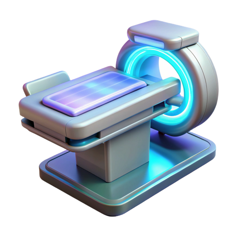 stunning geometric High-tech medical scanner with holographic interface, NO BACKGROUND with Transparent Background. 8K png
