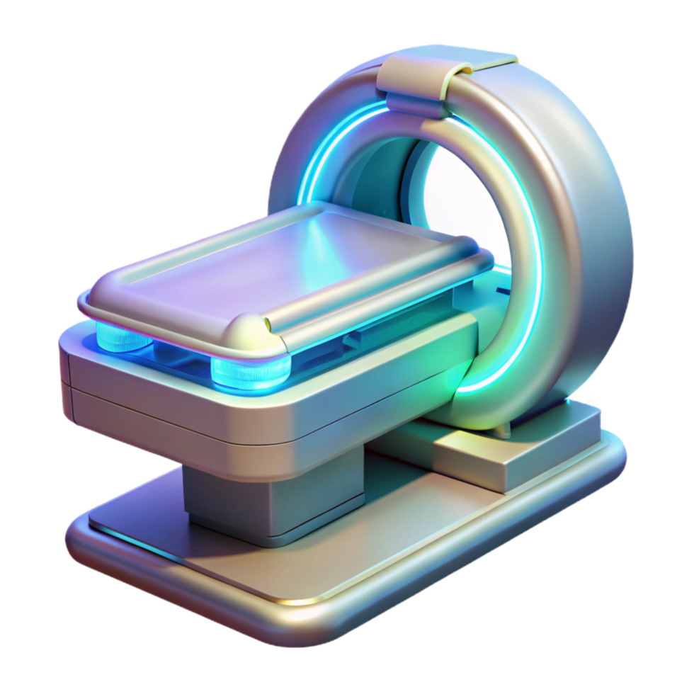 timeless minimalist High-tech medical scanner with holographic interface, NO BACKGROUND with Transparent Background. precision png