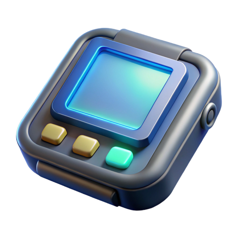 notable mid-century Advanced translator device with glowing screen, NO BACKGROUND with Transparent Background. gallery standard png