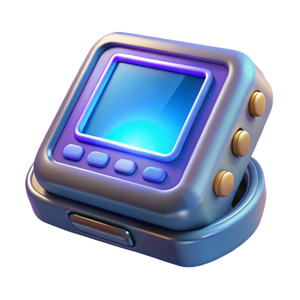 stunning industrial Advanced translator device with glowing screen, NO BACKGROUND with Transparent Background. impeccable png
