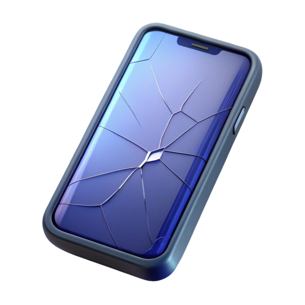 mesmerizing modern Smartphone with cracked screen NO BACKGROUND with Transparent Background. refined png