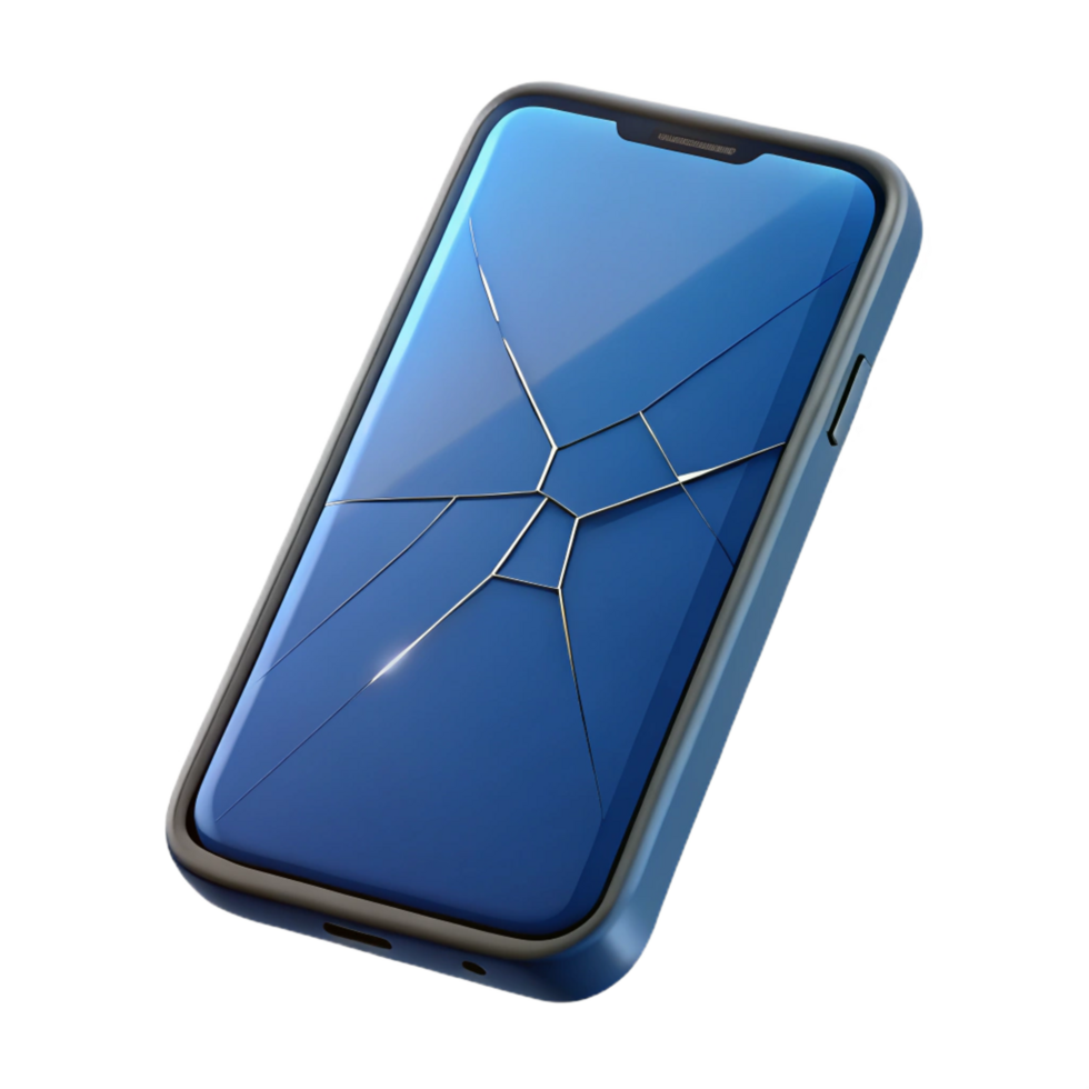 magnificent peaceful contemporary Smartphone with cracked screen NO BACKGROUND with Transparent Background. professional png
