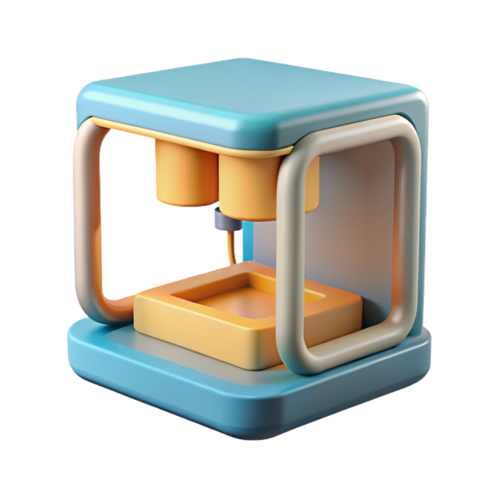 intense hypnotic 3D printer printing a small object NO BACKGROUND with Transparent Background. precision png