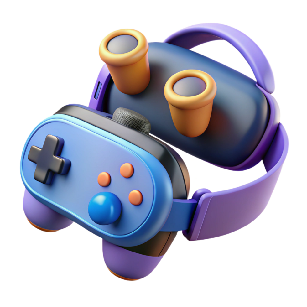 striking industrial VR headset with controllers NO BACKGROUND with Transparent Background. exclusive png
