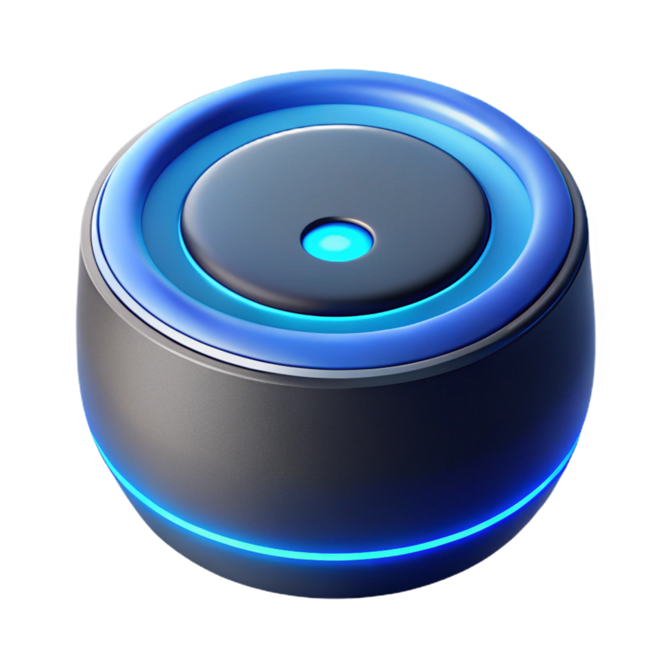 romantic extraordinary Smart speaker with glowing blue ring NO BACKGROUND with Transparent Background. perfect clarity png