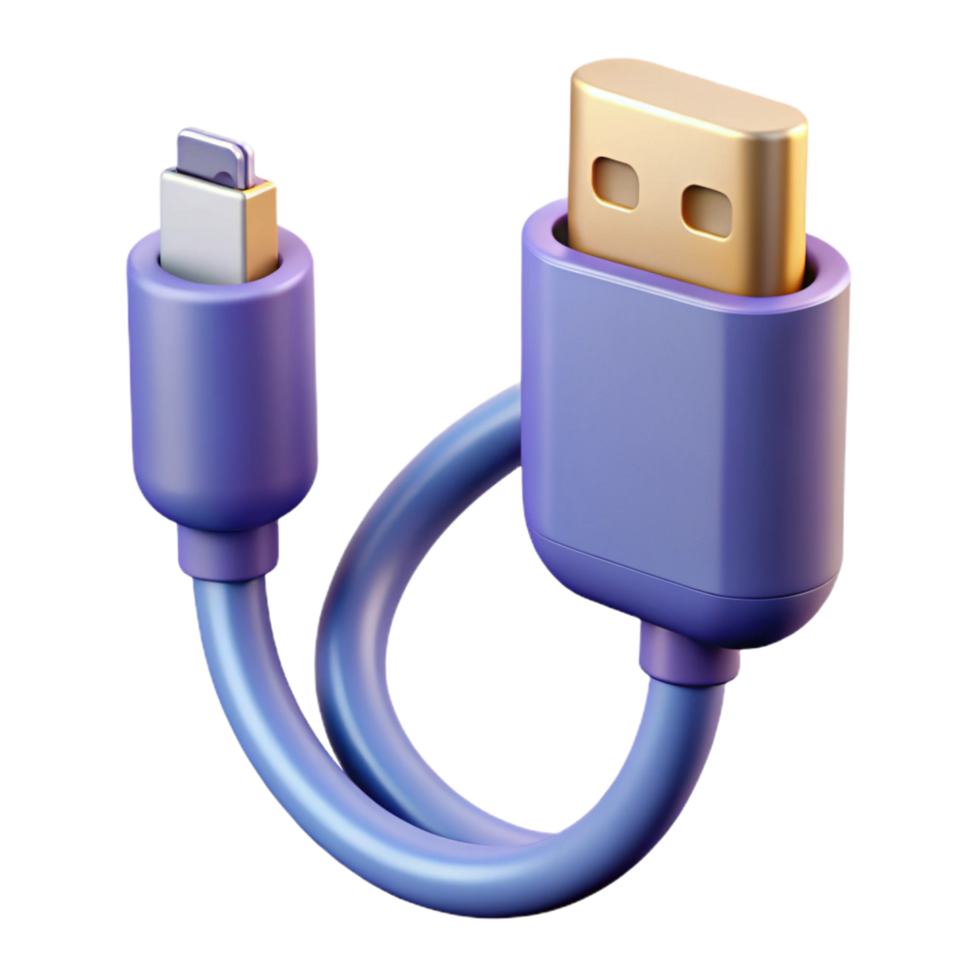 striking industrial Data cable with USB-C connector NO BACKGROUND with Transparent Background. detailed png