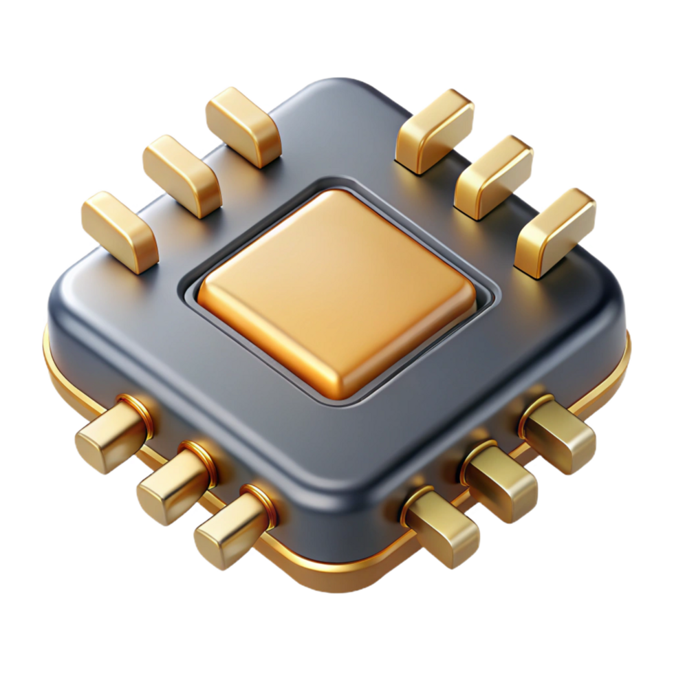 joyful serene Microchip with gold connectors NO BACKGROUND with Transparent Background. professional png