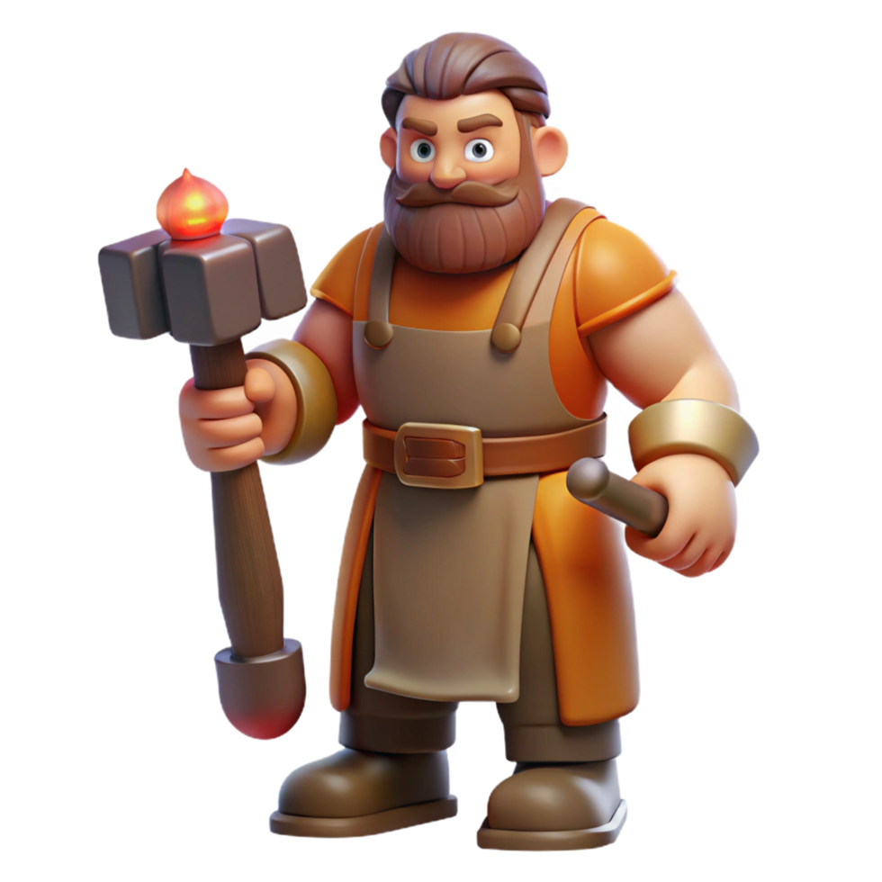 unparalleled renaissance Hephaestus, God of the Forge, holding hammer, NO BACKGROUND with Transparent Background. flawless png