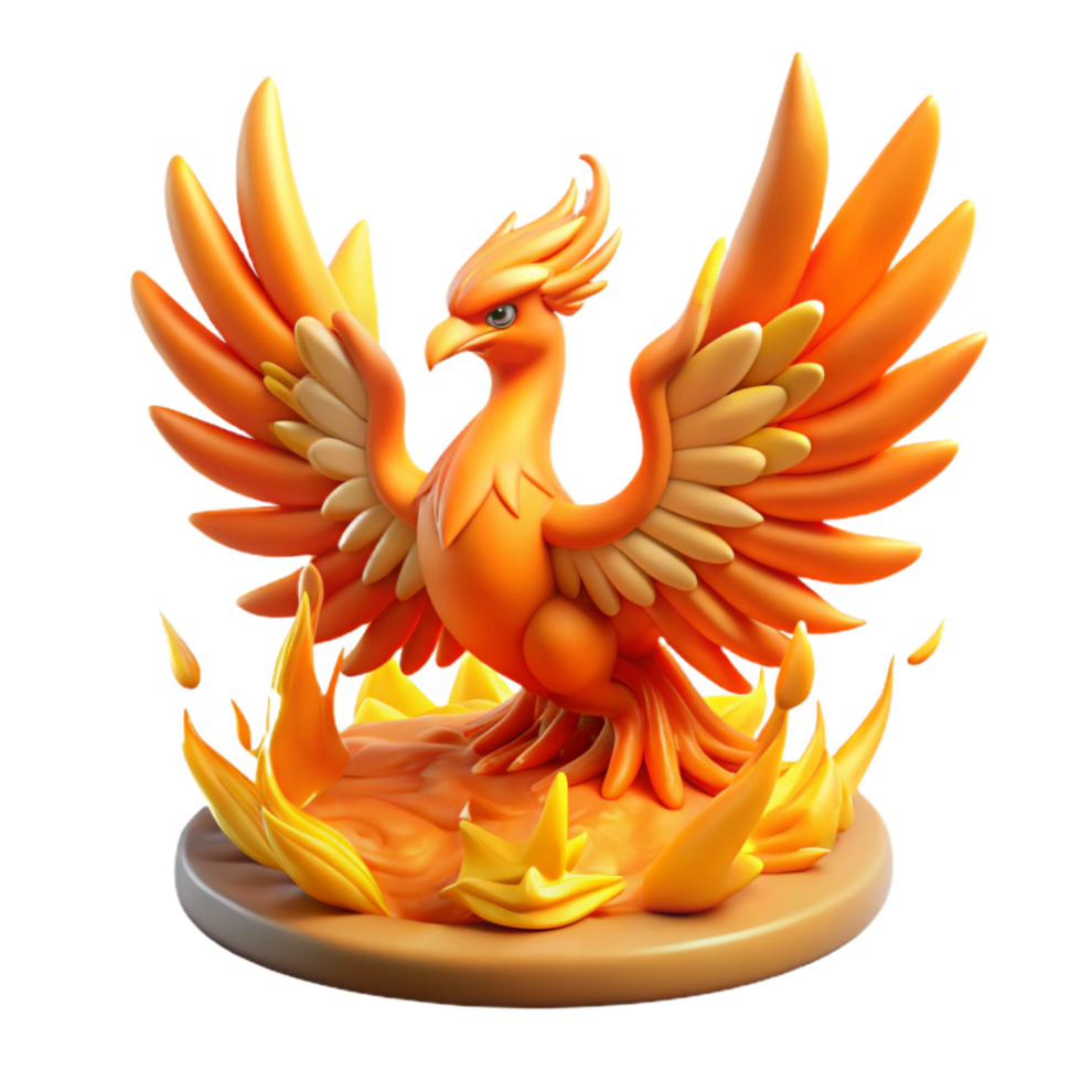 pristine urban Phoenix, mythical firebird, rising from ashes, NO BACKGROUND with Transparent Background. expertly shot png