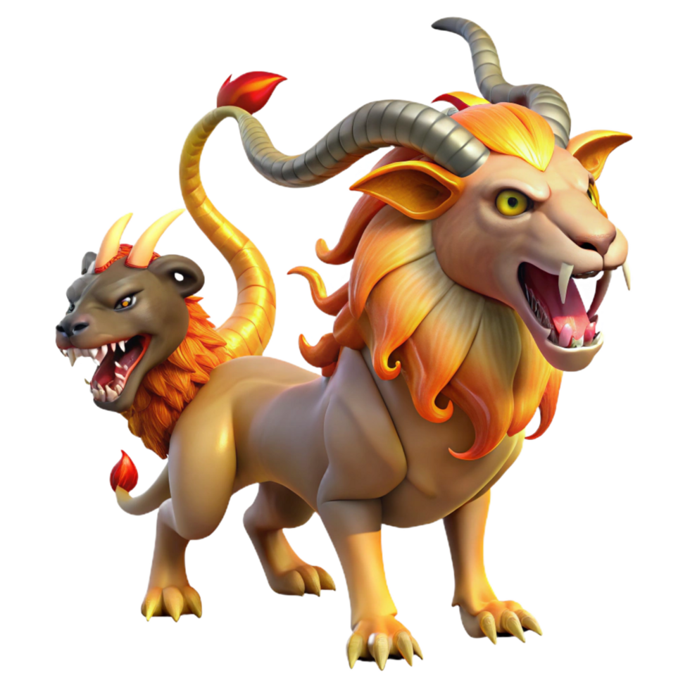 majestic distinguished Chimera, fire-breathing monster, goat, lion, serpent, NO BACKGROUND with Transparent Background. png
