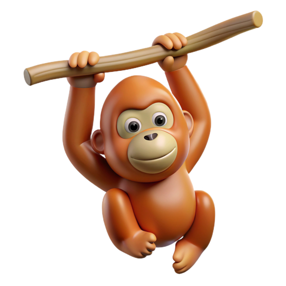 majestic baroque Orangutan hanging from a branch branch not visible NO BACKGROUND with Transparent Background. museum quality png