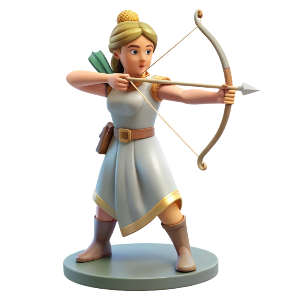 remarkable gothic Artemis, Goddess of the Hunt, with bow and arrow, NO BACKGROUND with Transparent Background. museum quality png