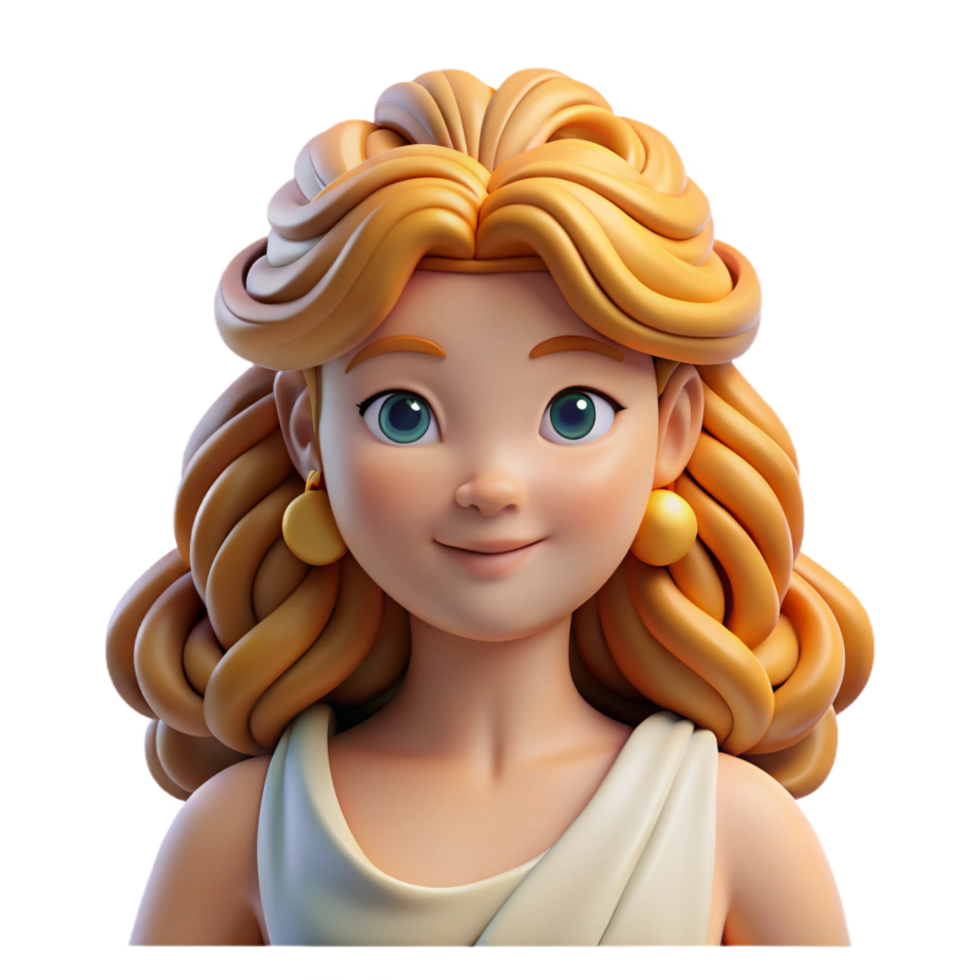 playful beautiful Aphrodite, Goddess of Love and Beauty, flowing hair, NO BACKGROUND with Transparent Background. premium png