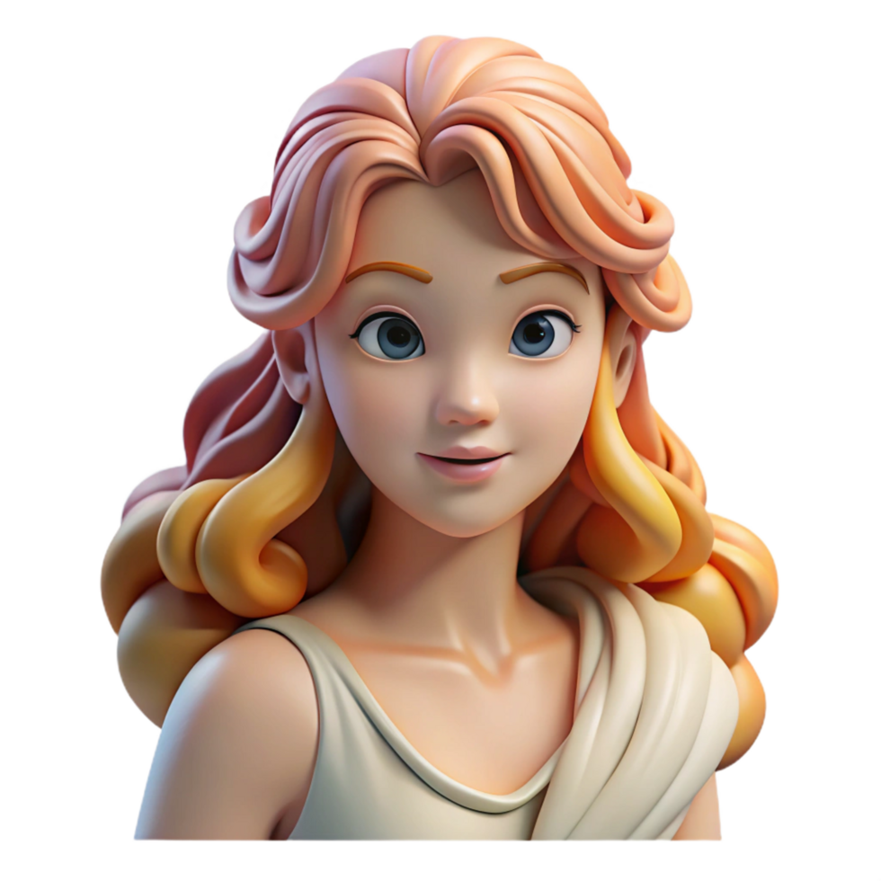 impressive coveted Aphrodite, Goddess of Love and Beauty, flowing hair, NO BACKGROUND with Transparent Background. png