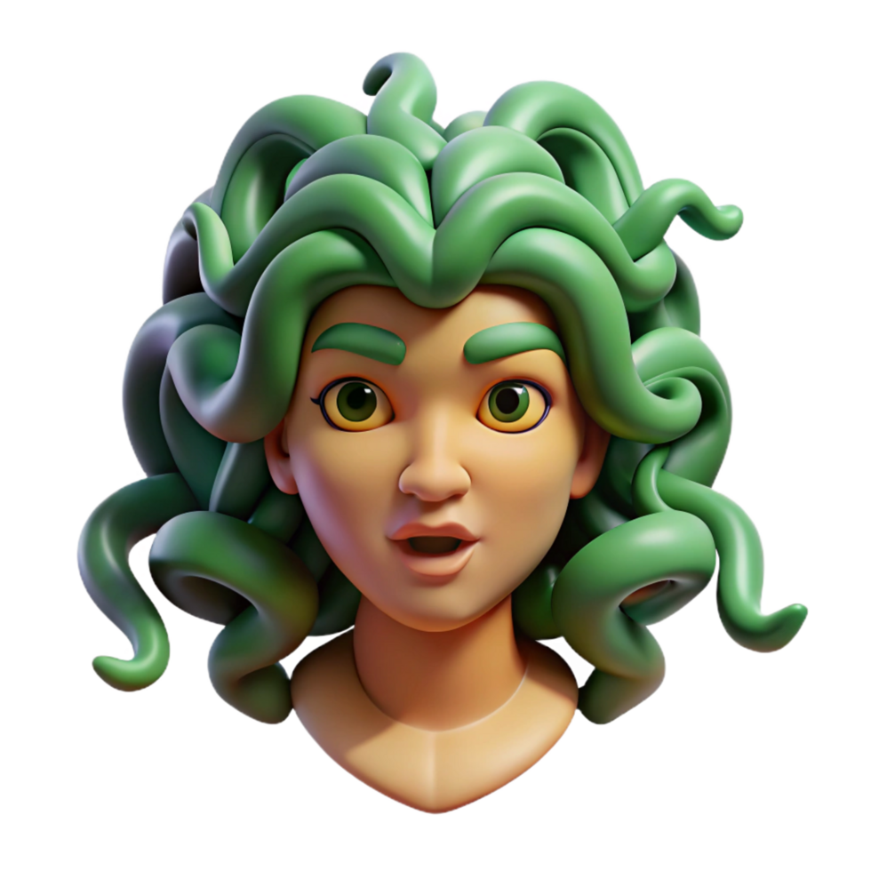 inspired minimalist Medusa, Gorgon, snake hair, NO BACKGROUND with Transparent Background. high quality png