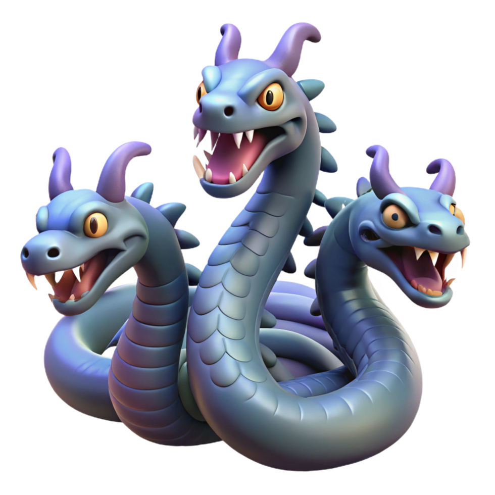 spectacular remarkable Hydra, multi-headed serpent, NO BACKGROUND with Transparent Background. png