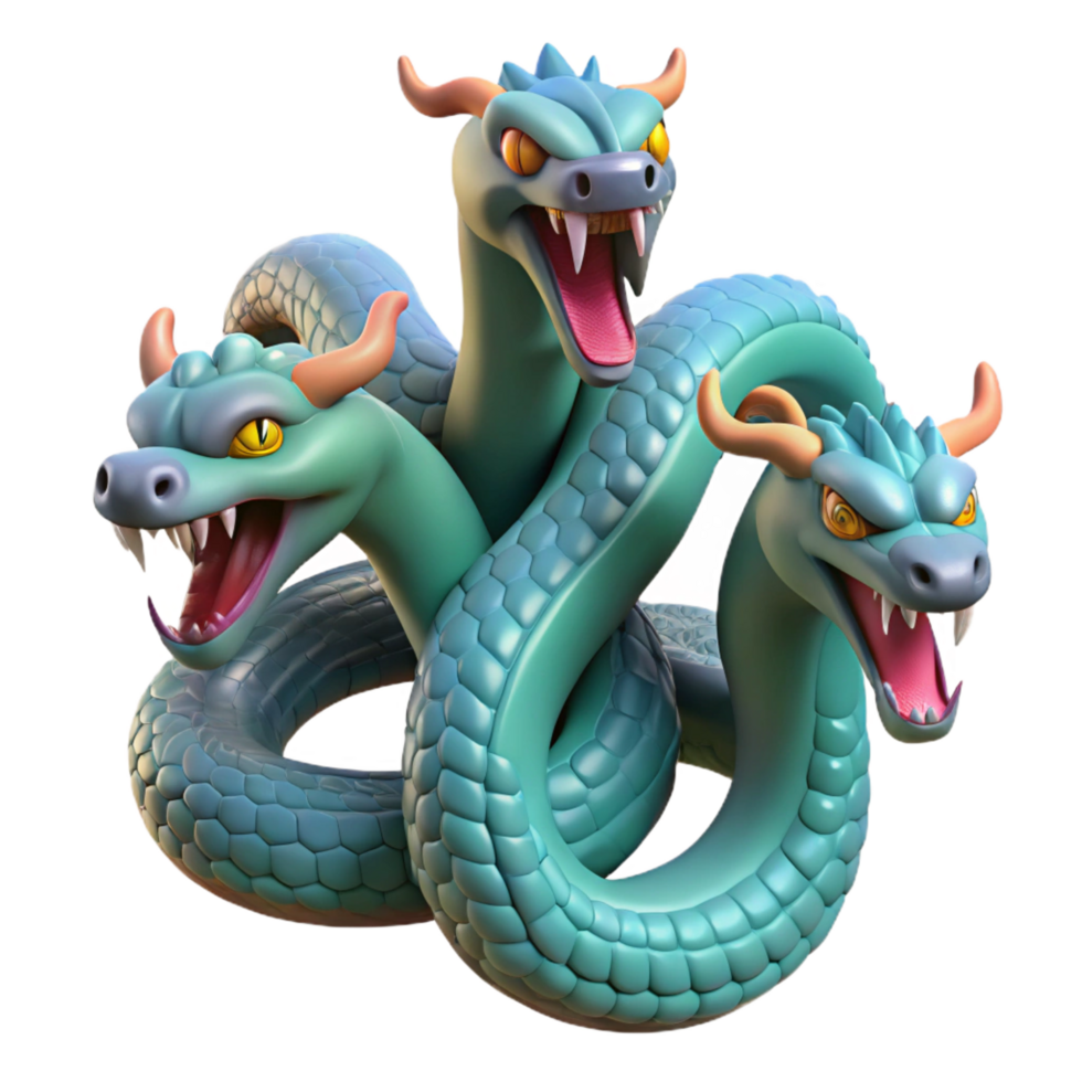 notable abstract Hydra, multi-headed serpent, NO BACKGROUND with Transparent Background. detailed png
