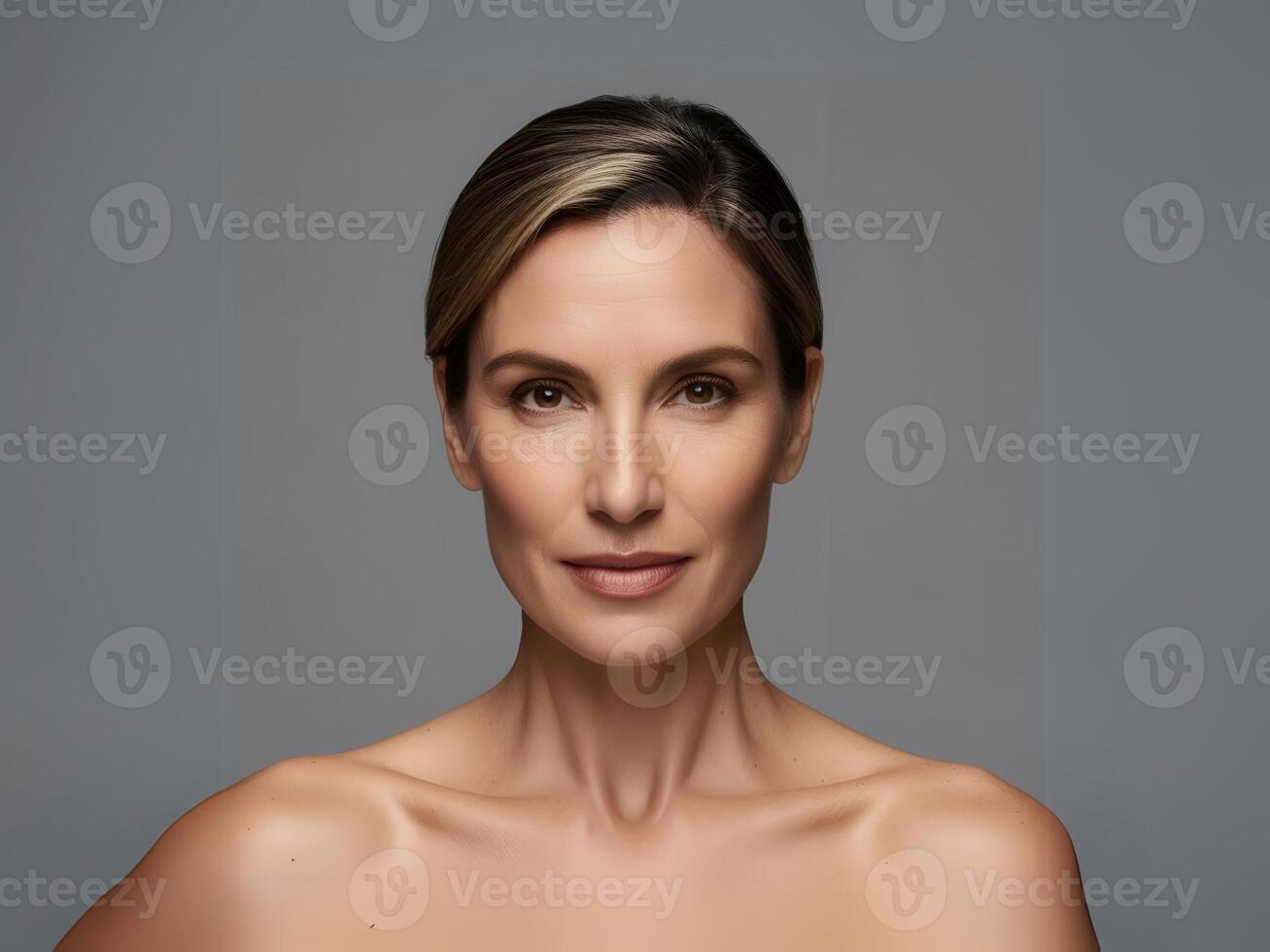 Elegant Mature Woman with Radiant Skin and Confident Expression Beauty Skincare, and Anti-Aging Portrait photo