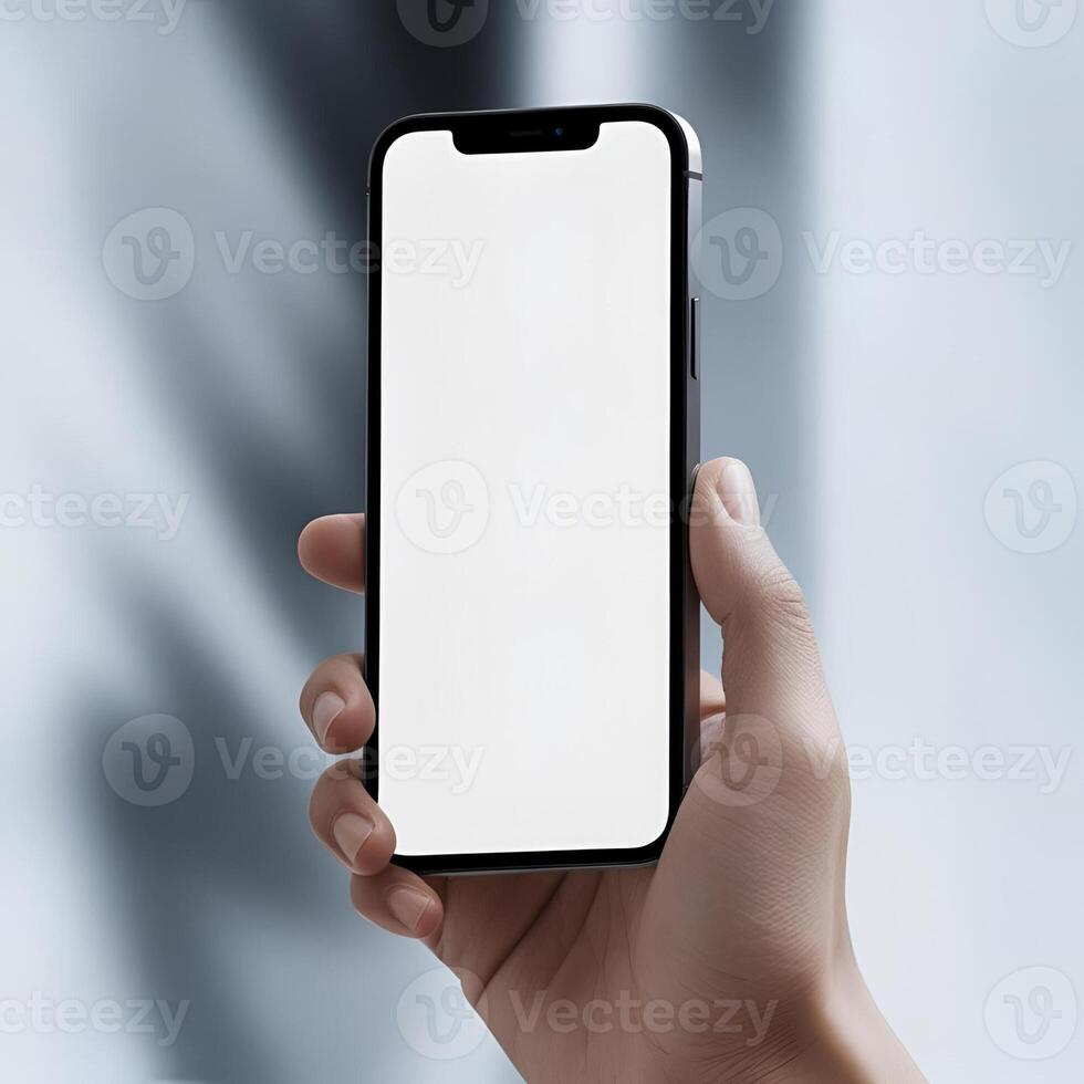 Close Up Hand Holding Smartphone Perfect for UI and App Design photo
