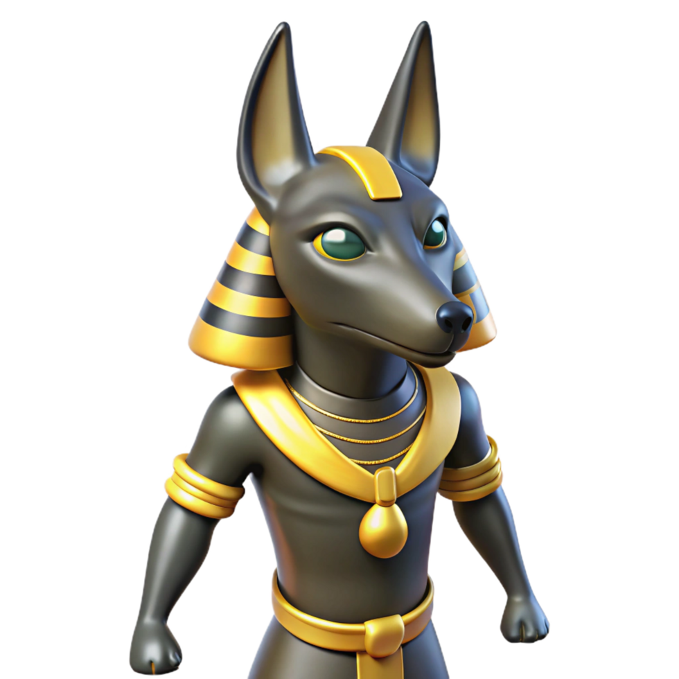 pristine peaceful coastal Anubis, Egyptian god of the dead, jackal-headed, NO BACKGROUND with Transparent Background. masterfully captured png