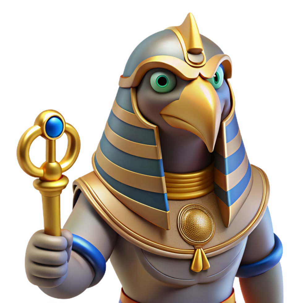 mysterious magnificent Horus, Egyptian god of the sky, falcon-headed, NO BACKGROUND with Transparent Background. precision png