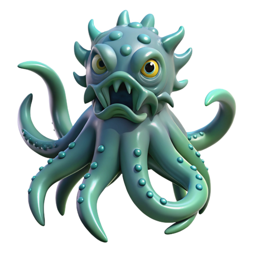 stunning distinguished Kraken, giant sea monster, Norse mythology, NO BACKGROUND with Transparent Background. png