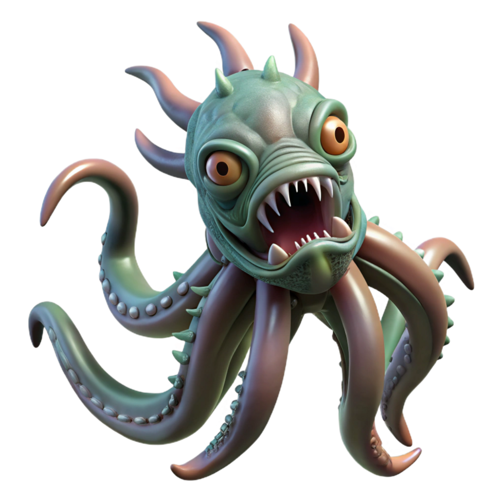 sought-after tropical Kraken, giant sea monster, Norse mythology, NO BACKGROUND with Transparent Background. detailed png
